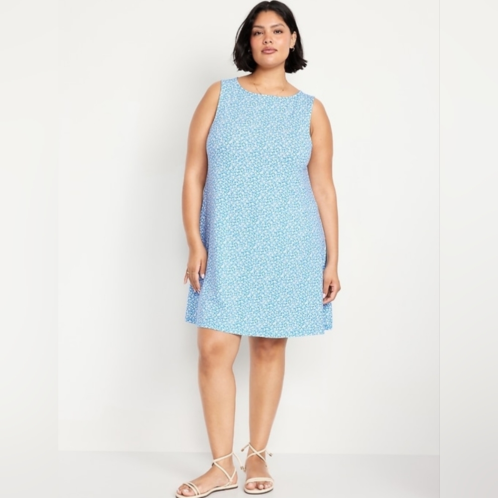 Old Navy Sleeveless Mini Swing Dress Size XL, Color Blue Ditsy Floral NWT